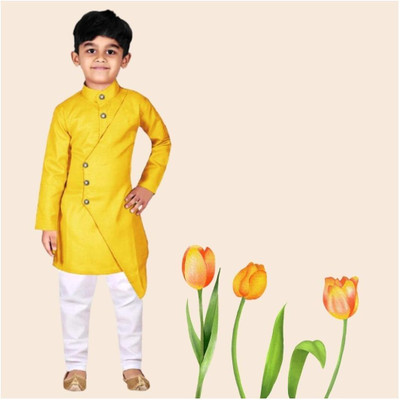VC FASHION HUB Baby Boys Festive & Party Kurta and Pyjama Set(Yellow Pack of 1)