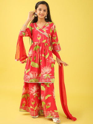 Tasrika Girls Festive & Party Kurta and Sharara Set(Red Pack of 1)