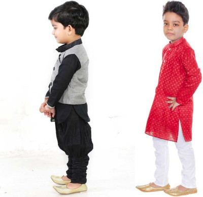 Covetus Boys Festive & Party Kurta, Waistcoat and Pyjama Set(Multicolor Pack of 2)