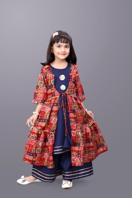 satyamfab Girls Casual Ethnic Jacket, Kurta and Palazzo Set(Red Pack of 1)