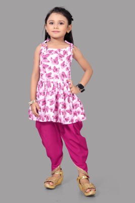 Meraki Fab Girls Festive & Party Dhoti & Kurta Set(Pink Pack of 1)