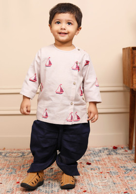 POLKA TOTS Baby Boys Festive & Party Angarkha and Dhoti Pant(Grey Pack of 1)