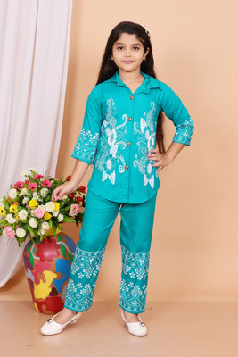 Ali Garmentes Baby Girls Festive & Party Kurta and Pyjama Set(Blue Pack of 1)