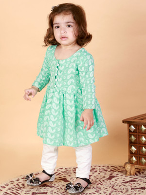 VASTRAMAY SISHU Baby Girls Casual Kurta and Leggings Set(Green Pack of 1)