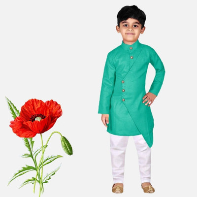 VDC CREATIONS Baby Boys Festive & Party Kurta and Pyjama Set(Green Pack of 1)