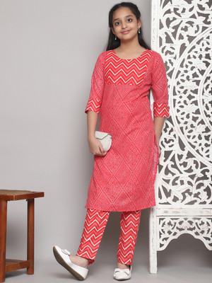 Various Vault Girls Casual Kurta and Pyjama Set(Red Pack of 1)