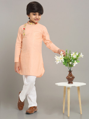 RCENSA Boys Festive & Party Kurta and Pyjama Set(Orange Pack of 1)