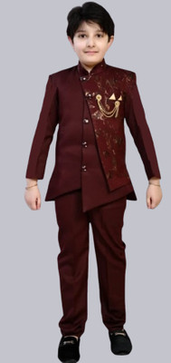 Akshita trading Boys Festive & Party, Wedding Shirt, Waistcoat and Pant Set(Maroon Pack of 1)