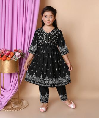 ULTRA TREND Baby Girls Festive & Party Kurta and Trouser Set(Black Pack of 1)