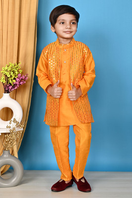 Rkdress Boys Festive & Party Ethnic Jacket, Kurta and Palazzo Set(Yellow Pack of 1)