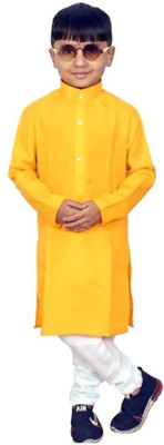 VC FASHION HUB Baby Boys Festive & Party Kurta and Pyjama Set(Yellow Pack of 1)