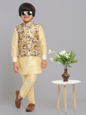 CENSAL Boys Festive & Party Kurta, Waistcoat and Pyjama Set(Gold Pack of 1)