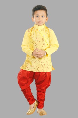 Coxxup Boys Festive & Party Kurta and Pyjama Set(Yellow Pack of 1)