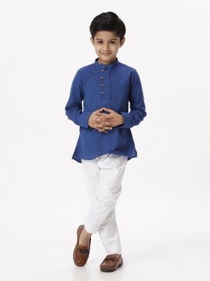 Ramraj Cotton Boys Festive & Party Kurta and Pyjama Set(Blue Pack of 1)