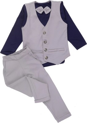 Ninas Boys Festive & Party, Wedding Blazer, Shirt and Trouser Set(Dark Blue Pack of 1)