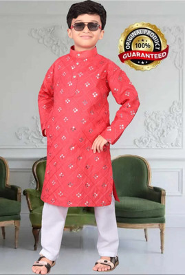 Ganesh Creation Boys Festive & Party Kurta and Pyjama Set(Pink Pack of 1)