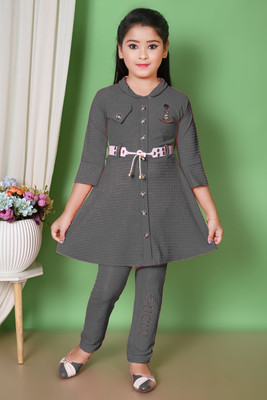 FBCollections Girls Festive & Party Kurta and Trouser Set(Grey Pack of 1)