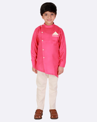 Superminis Boys Festive & Party Kurta and Pyjama Set(Pink Pack of 1)