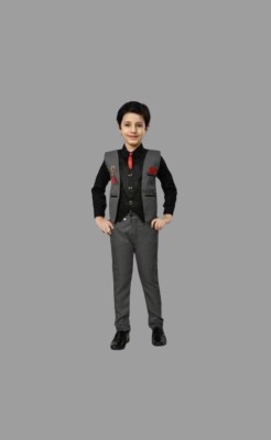 Poonam Jain Boys Party(Festive) Bodysuit Waistcoat(Black)