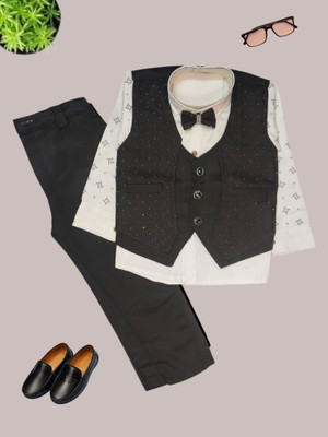 Kavya Creations Boys Festive & Party, Wedding Shirt, Waistcoat and Pant Set(Black Pack of 1)