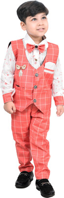 KIDZWING Boys Festive & Party Shirt, Waistcoat and Pant Set(Pink Pack of 1)