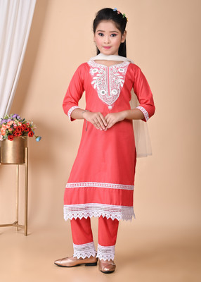 SUMANSTYLO Girls Casual Kurta and Pyjama Set(Red Pack of 1)