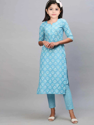 Various Vault Girls Casual Kurta and Pyjama Set(Light Blue Pack of 1)