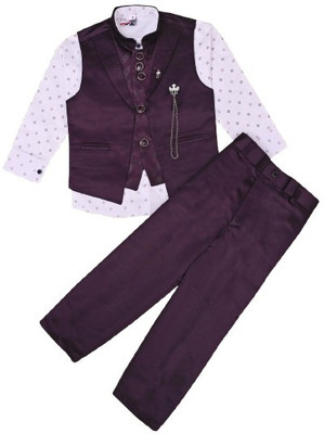 SMH Baby Boys Festive & Party Shirt, Waistcoat and Pant Set(Maroon Pack of 3)