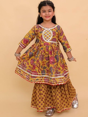Kdmcollection Baby Girls Festive & Party Kurta and Sharara Set(Dark Blue Pack of 1)