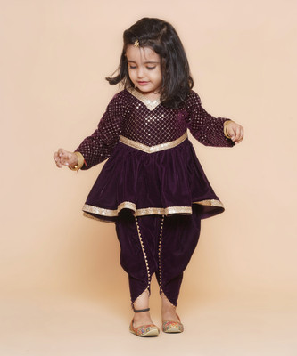 Tasrika Girls Festive & Party Dhoti & Kurta Set(Maroon Pack of 1)