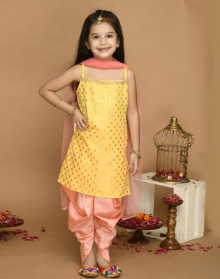 Saka Designs Girls Festive & Party Kurta, Dhoti Pant & Dupatta Set(Yellow Pack of 3)