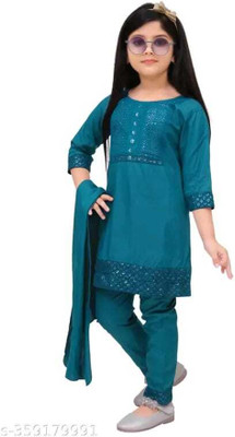 garmentsifsa Girls Casual Kurta and Pyjama Set(Dark Blue Pack of 1)