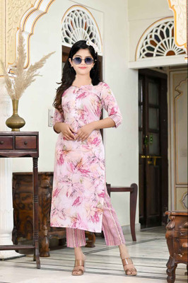 SATVASHIV Girls Festive & Party, Casual Kurta and Pyjama Set(Pink Pack of 1)