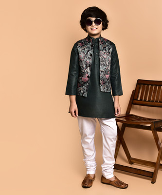 PRINTINIDA Baby Boys Casual Kurta and Pyjama Set(Green Pack of 1)