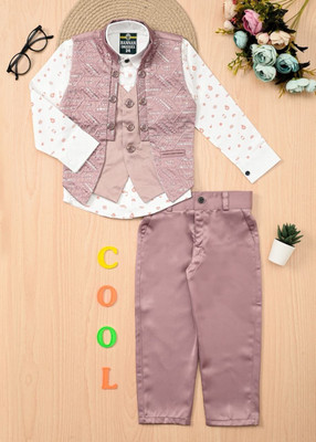 JORI FASHION Baby Boys Festive & Party, Formal, Wedding Shirt, Waistcoat and Pant Set(Pink Pack of 1)