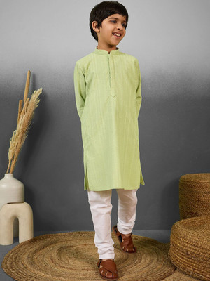 Yk Boys Festive & Party Kurta and Pyjama Set(Green Pack of 1)