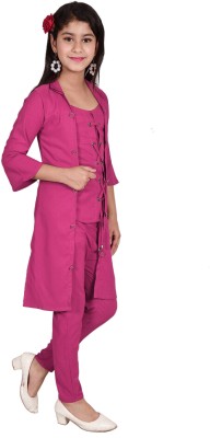 PERFECTPIVOT Girls Festive & Party Ethnic Jacket, Kurta and Dhoti Pant Set(Pink Pack of 1)