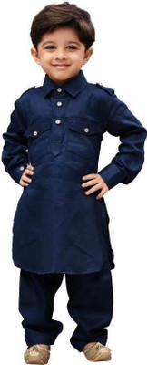 HRR Boys Festive & Party Pathani Suit Set(Dark Blue Pack of 1)