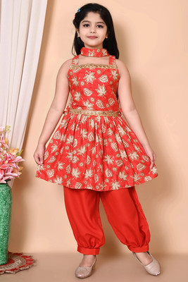 ZAYA Girls Festive & Party Kurta, Dhoti Pant & Dupatta Set(Red Pack of 1)