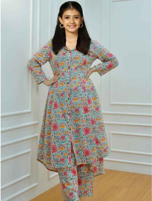 SATVASHIV Girls Festive & Party, Casual Kurta and Pyjama Set(Grey Pack of 1)