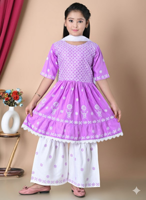 ZAYA Girls Festive & Party Kurta and Sharara Set(Multicolor Pack of 1)