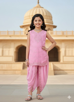 POSHAAK Girls Festive & Party Kurta and Patiala Set(Pink Pack of 2)