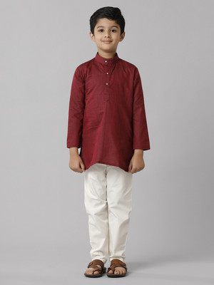 Ramraj Cotton Boys Festive & Party Kurta and Pyjama Set(Red Pack of 1)