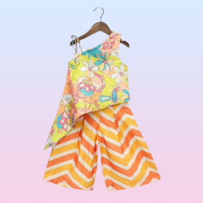 RUBEE FEB Girls Festive & Party, Wedding Kurta and Palazzo Set(Multicolor Pack of 1)