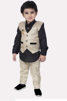 BeenBee Boys Festive & Party, Wedding Kurta, Waistcoat and Pyjama Set(Black Pack of 1)