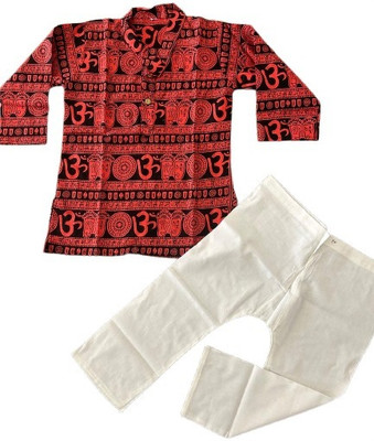 PoojaPrints Baby Boys Festive & Party Kurta and Pyjama Set(Red Pack of 1)
