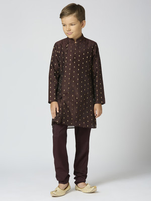 Tasrika Boys Festive & Party Kurta and Pyjama Set(Brown Pack of 1)