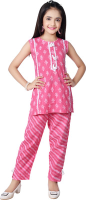 Arshia Fashions Girls Festive & Party, Wedding Kurta and Trouser Set(Pink Pack of 1)