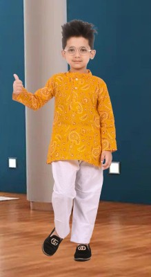 Alm Dresses Baby Boys Festive & Party Kurta and Pyjama Set(Yellow Pack of 1)