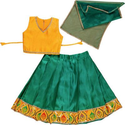 Vaanee Designz Baby Girls Festive & Party Top and Skirt Set(Green Pack of 1)